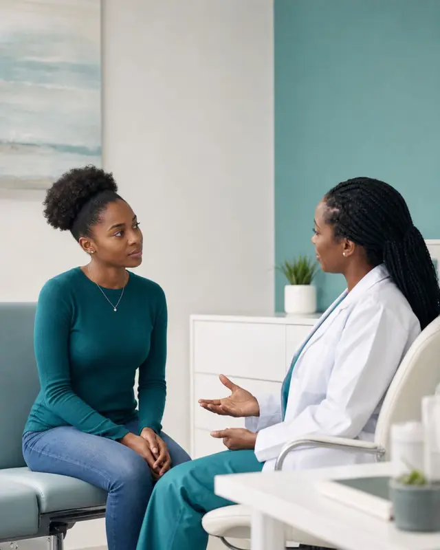 A Network One Health clinician with a patient in a naturally lit consulting room